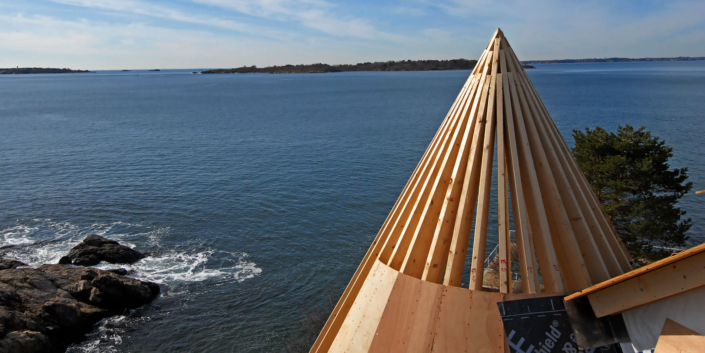 Wood framing a round tower - Gloucester MA