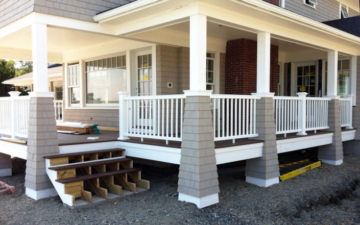 Shingled porch columns - Swampscott MA