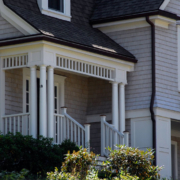 Custom porch eave with columns, posts & rails - Manchester MA